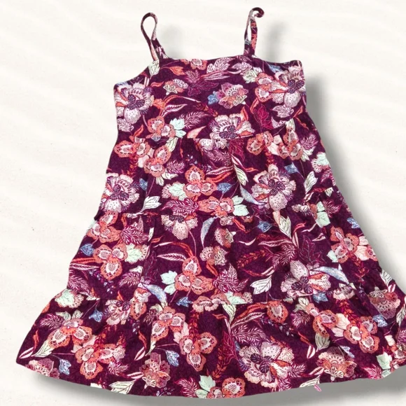 Old Navy Merlot Purple Floral Tiered Sun Dress W/ Pockets !Size Size S Women - Picture 3 of 10